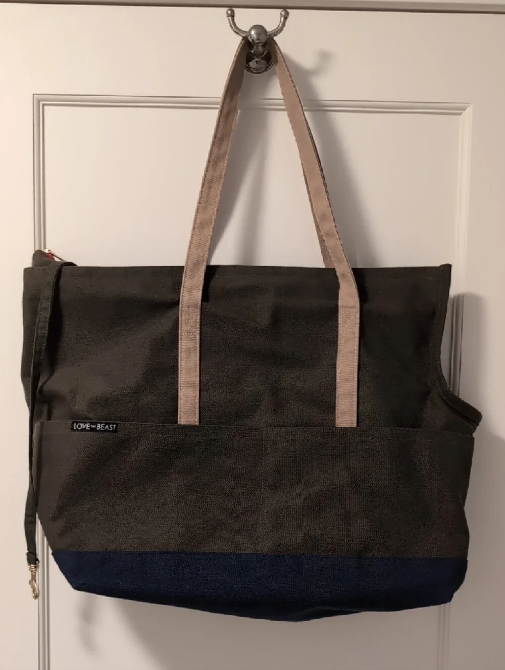 LoveThyBeast Canvas Pet Tote Bag in Olive and Navy